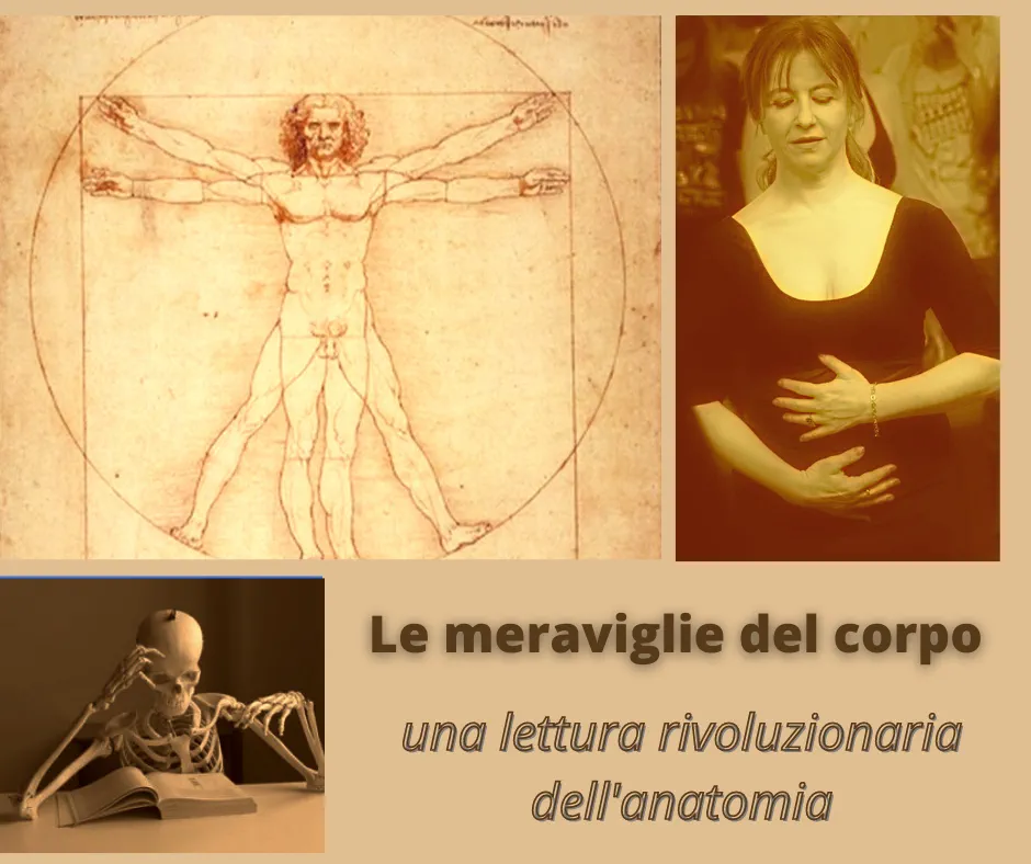 Immagine con Uomo Vitruviano di Leonardo Da Vinci, Sabina Todaro, scheletro buffo che legge