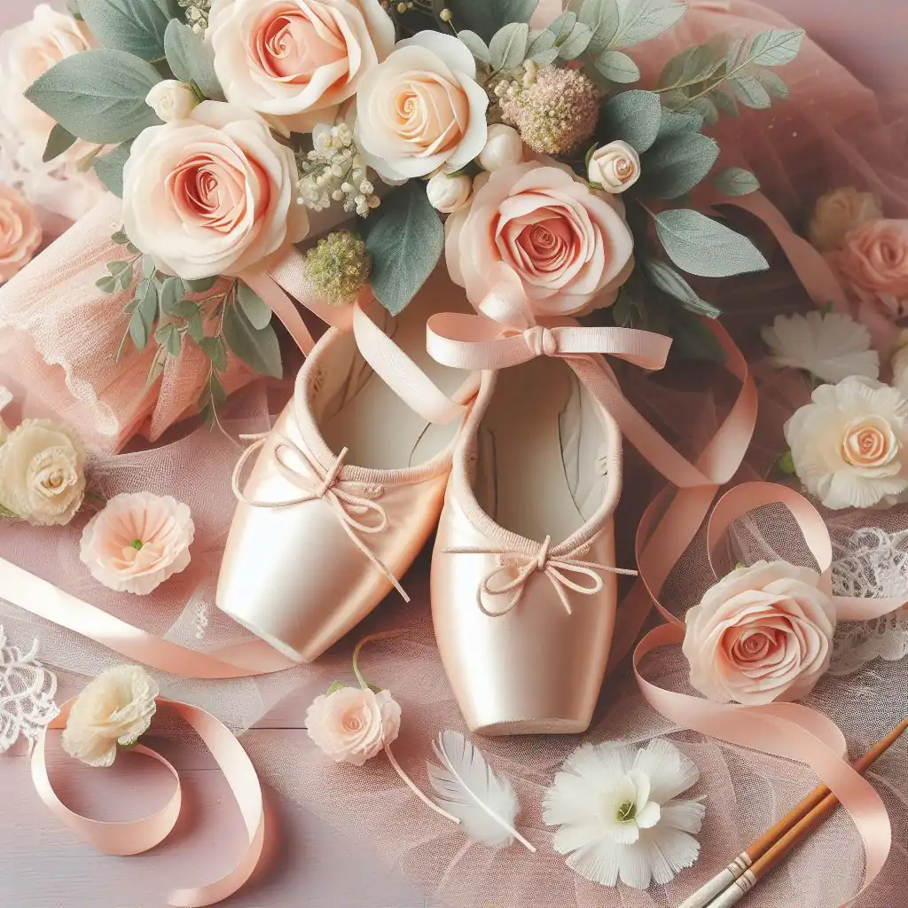 scarpe da danza classica con mazzi di rose
