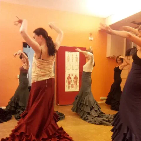 Ballerine flamenco studiano la bata de cola al Mosaico Danza di Milano