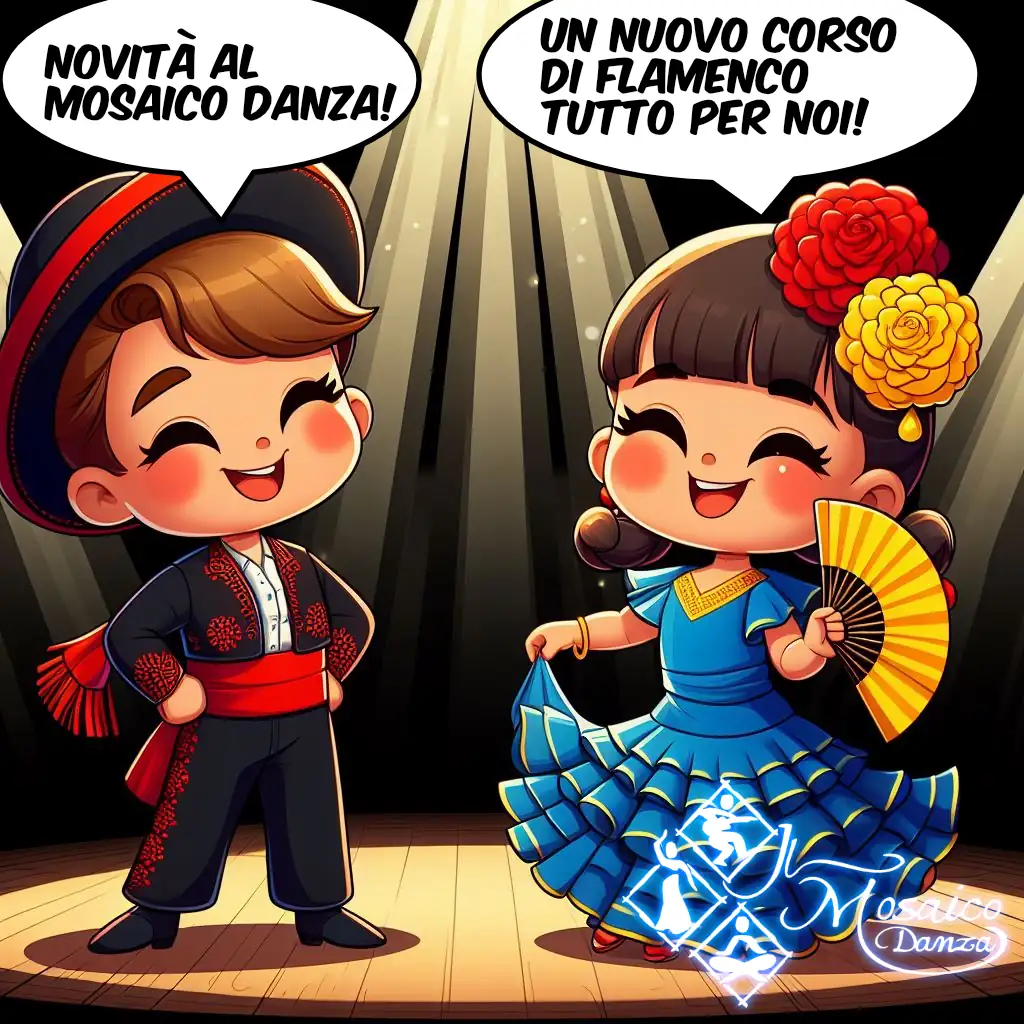 Bambino e bambina vestiti che ridono vestiti per ballare il flamenco